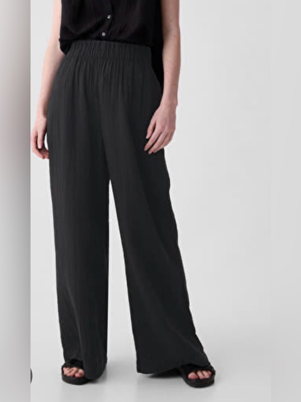 NEW Gap MP black cotton crinkle gauze wide Leg comfort waist coastal boho pant